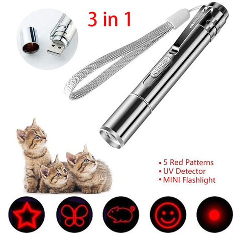 Cat Toy 3 in 1 USB Rechargeable Funny Cat Chaser Toys Mini Flashlight Laser